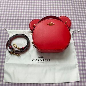 Coach Red Round Crossbody Bag with Ear Accents